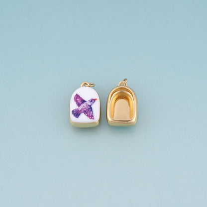18K Gold Filled Ceramics Arched Pendant,Enamel Illustration Charm Bracelet Necklace for DIY Jewelry Making Supply