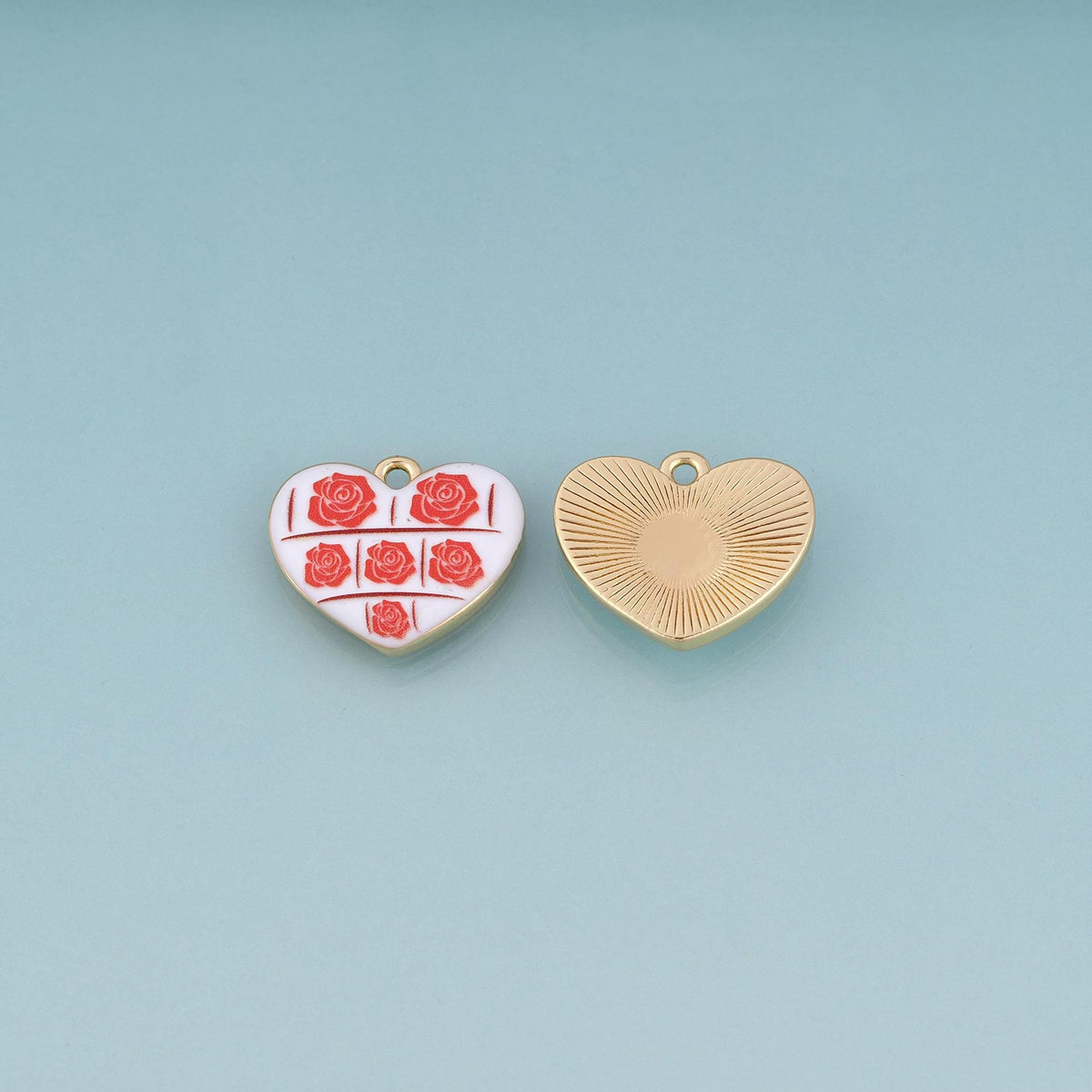 18K Gold Filled Ceramics Heart Pendant,Enamel Illustration Charm Bracelet Necklace for DIY Jewelry Making Supply