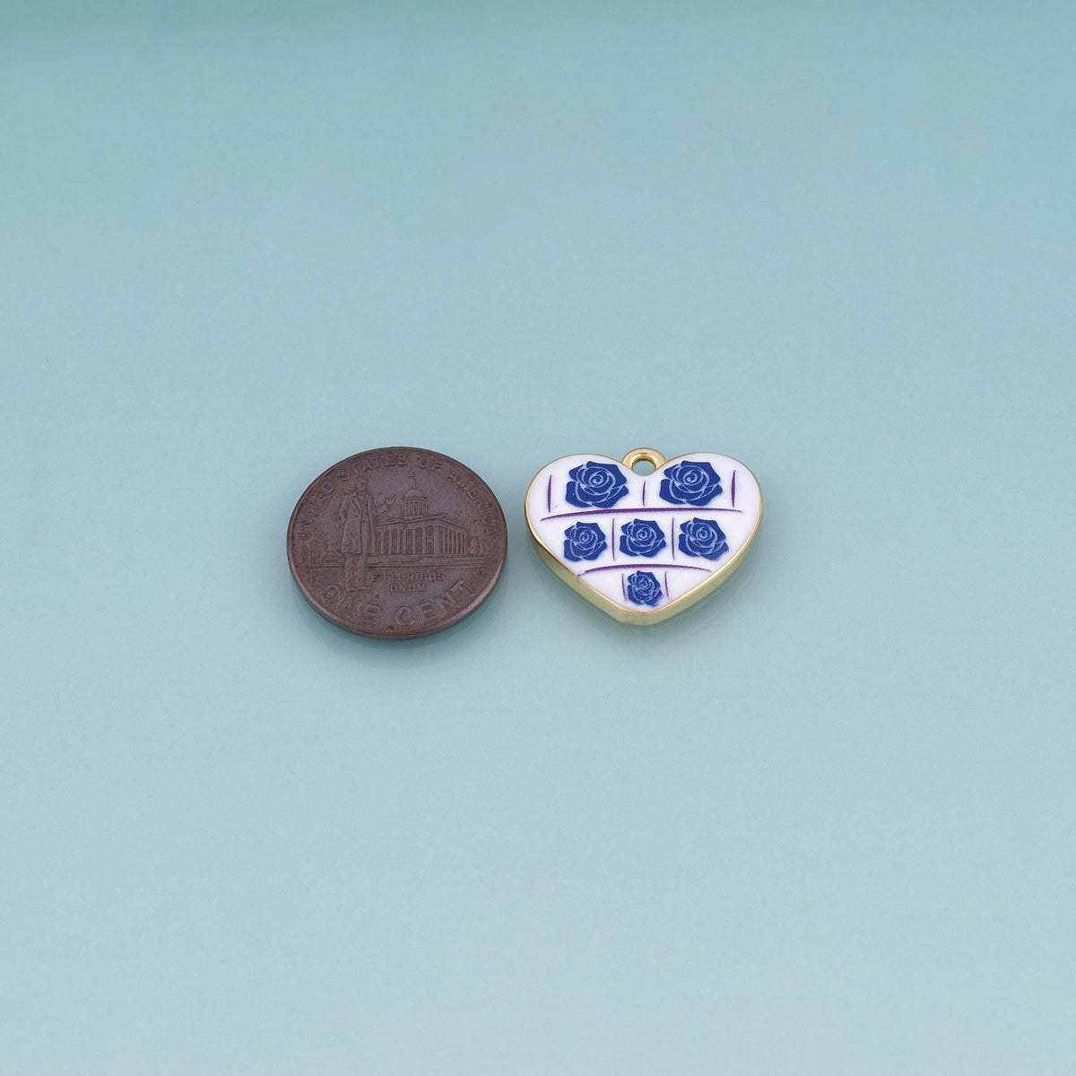 18K Gold Filled Ceramics Heart Pendant,Enamel Illustration Charm Bracelet Necklace for DIY Jewelry Making Supply