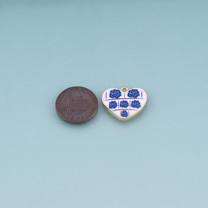 18K Gold Filled Ceramics Heart Pendant,Enamel Illustration Charm Bracelet Necklace for DIY Jewelry Making Supply