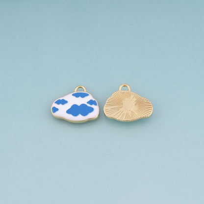 18K Gold Filled Ceramics Cloud Pendant,Enamel Illustration Charm Bracelet Necklace for DIY Jewelry Making Supply