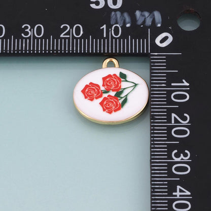 18K Gold Filled Ceramics Oval Pendant,Enamel Illustration Charm Bracelet Necklace for DIY Jewelry Making Supply