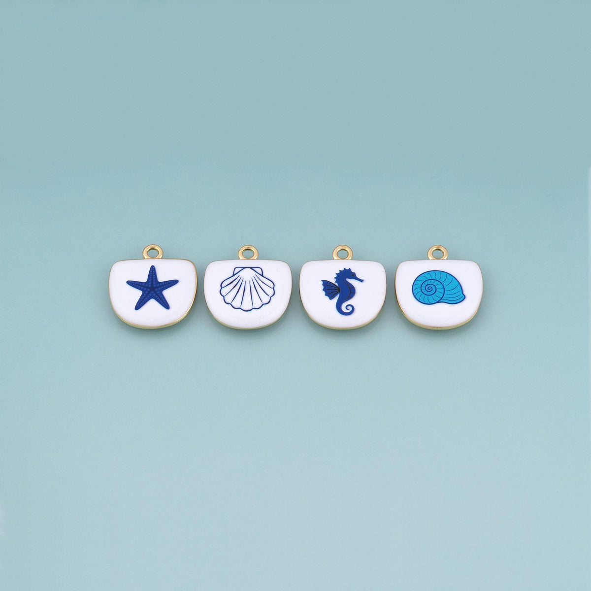 18K Gold Filled Ceramics Shield Pendant,Enamel Ocean Illustration Charm Bracelet Necklace for DIY Jewelry Making Supply