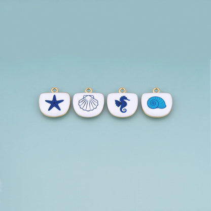 18K Gold Filled Ceramics Shield Pendant,Enamel Ocean Illustration Charm Bracelet Necklace for DIY Jewelry Making Supply