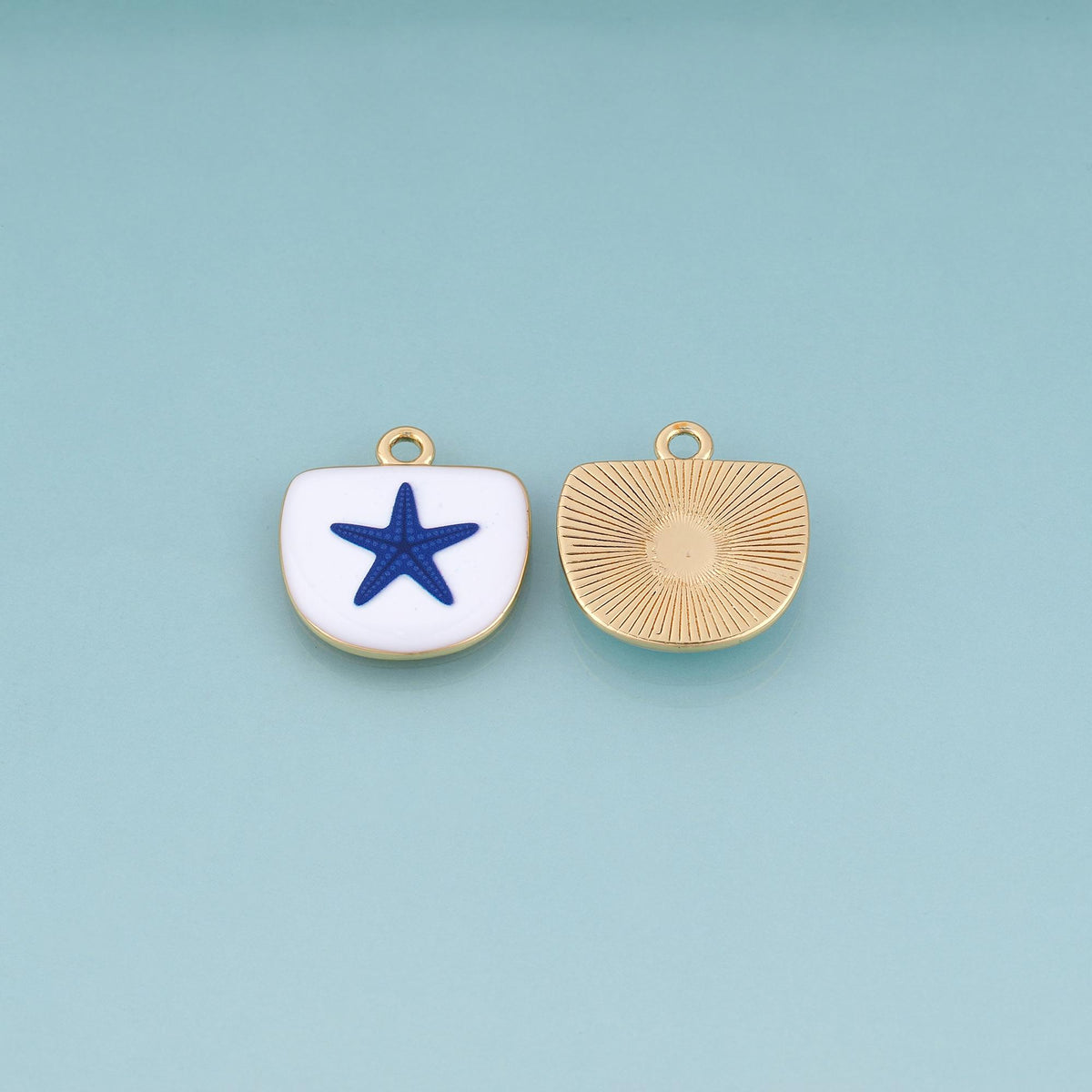 18K Gold Filled Ceramics Shield Pendant,Enamel Ocean Illustration Charm Bracelet Necklace for DIY Jewelry Making Supply