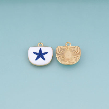 18K Gold Filled Ceramics Shield Pendant,Enamel Ocean Illustration Charm Bracelet Necklace for DIY Jewelry Making Supply