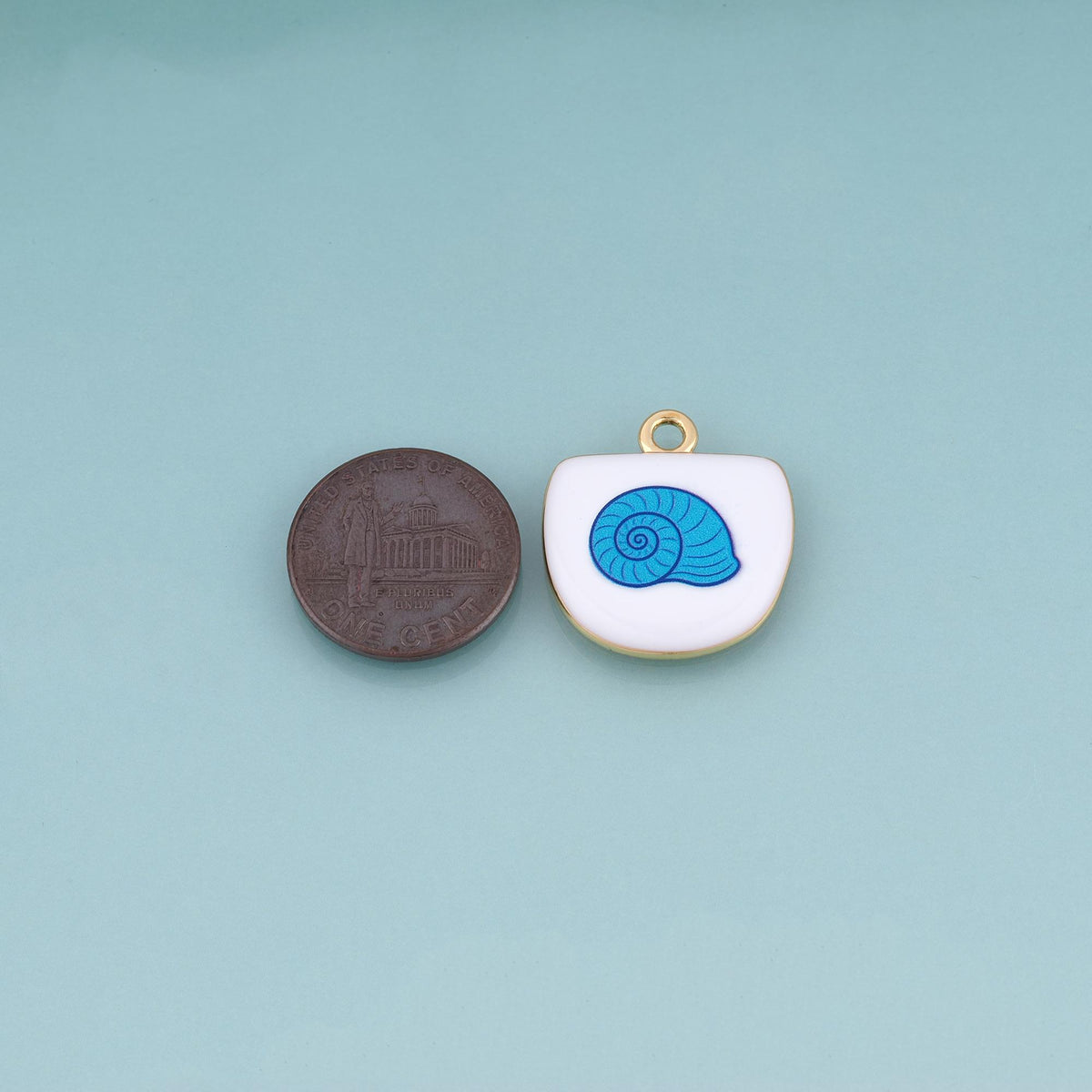 18K Gold Filled Ceramics Shield Pendant,Enamel Ocean Illustration Charm Bracelet Necklace for DIY Jewelry Making Supply