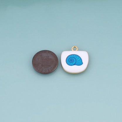 18K Gold Filled Ceramics Shield Pendant,Enamel Ocean Illustration Charm Bracelet Necklace for DIY Jewelry Making Supply