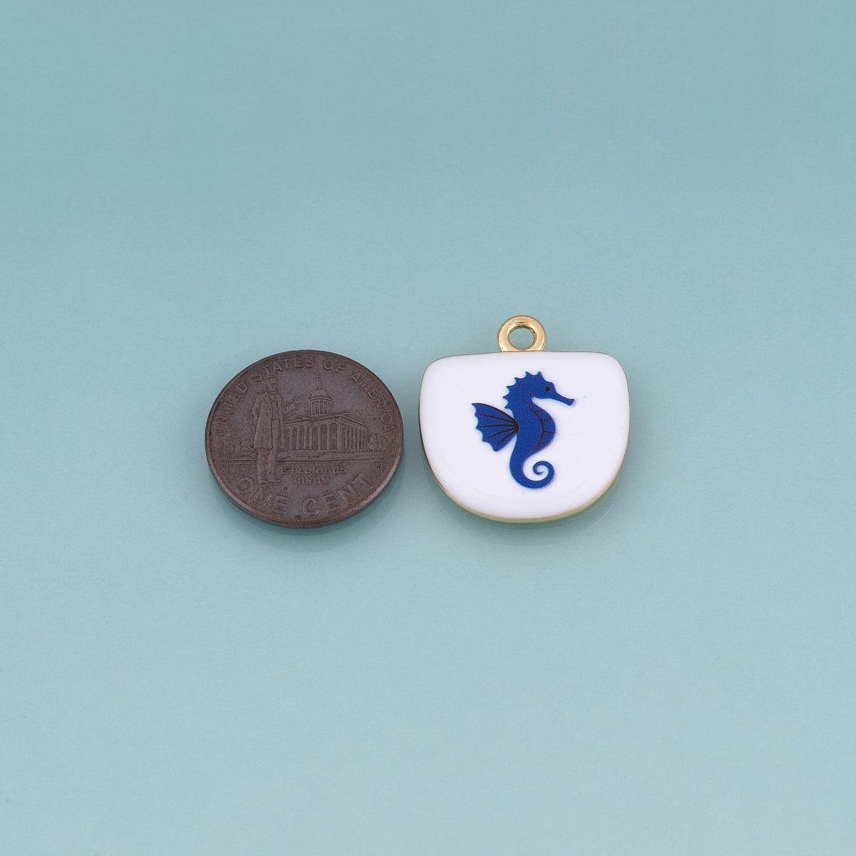 18K Gold Filled Ceramics Shield Pendant,Enamel Ocean Illustration Charm Bracelet Necklace for DIY Jewelry Making Supply