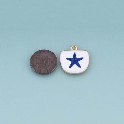 18K Gold Filled Ceramics Shield Pendant,Enamel Ocean Illustration Charm Bracelet Necklace for DIY Jewelry Making Supply