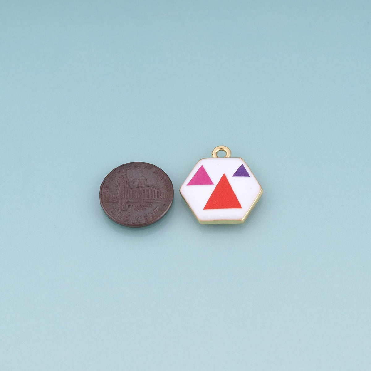 18K Gold Filled Ceramics Hexagon Pendant,Enamel Heart Illustration Charm Bracelet Necklace for DIY Jewelry Making Supply