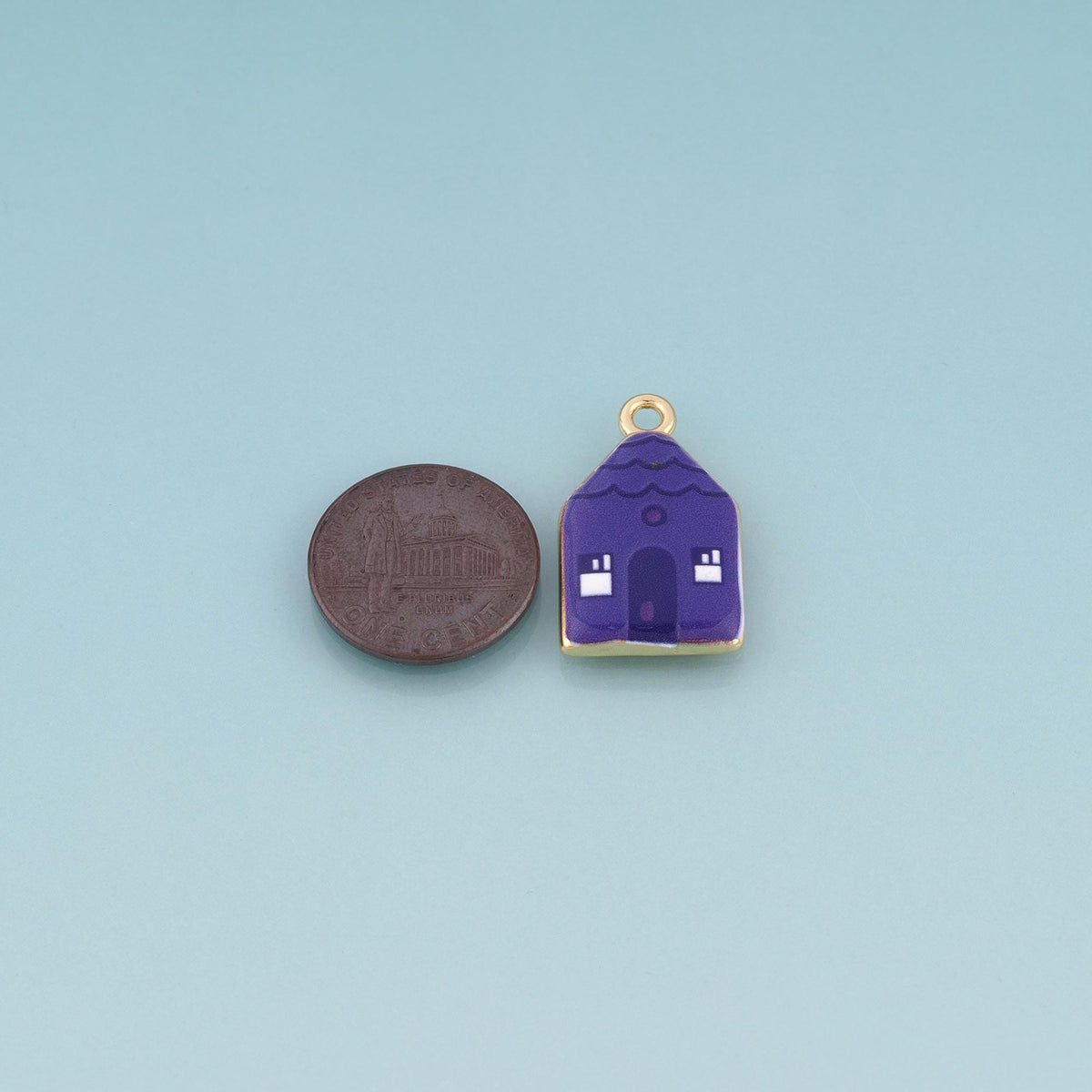 18K Gold Filled Ceramics Small House Pendant,Enamel Cartoon Illustration Charm Bracelet Necklace for DIY Jewelry Making Suppl
