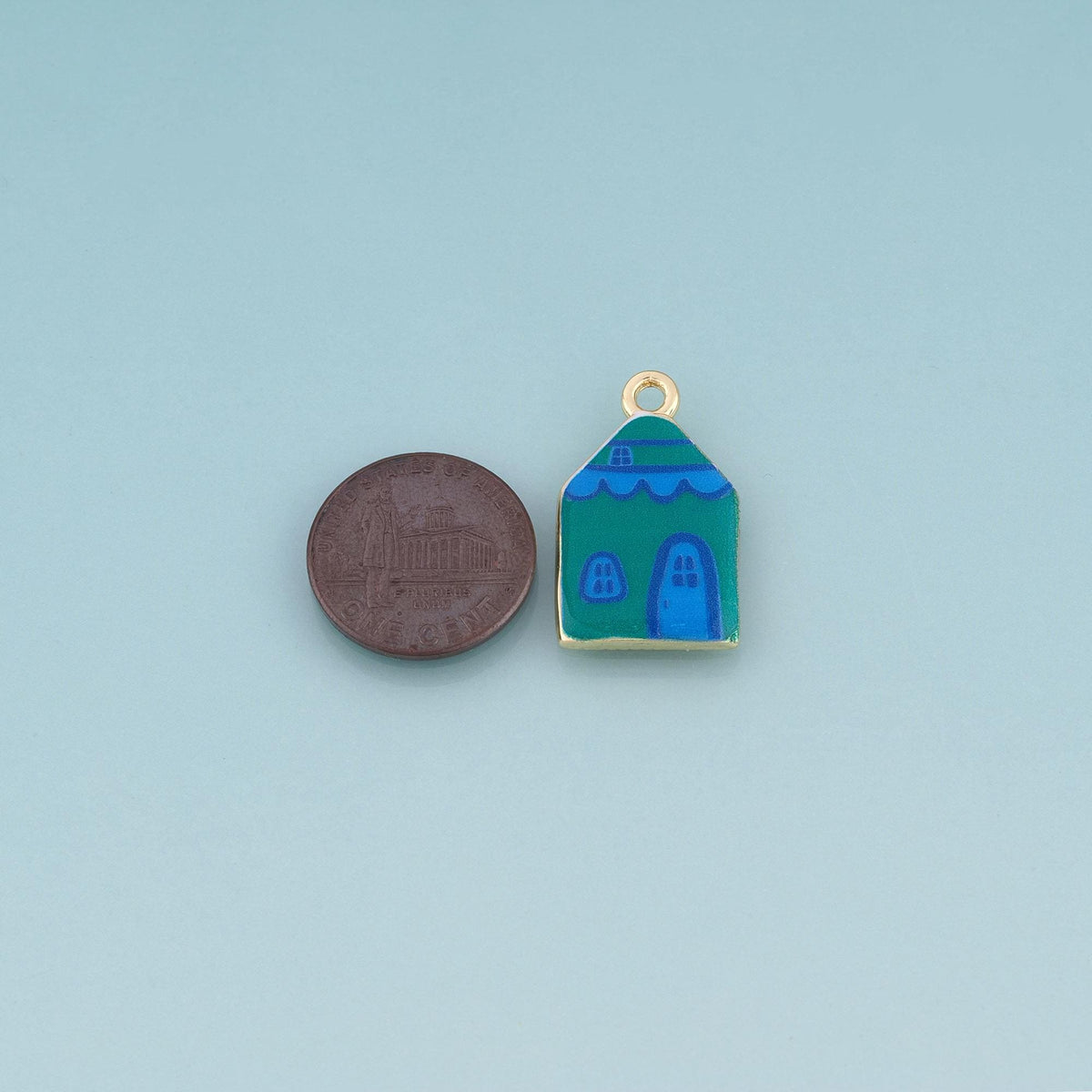 18K Gold Filled Ceramics Small House Pendant,Enamel Cartoon Illustration Charm Bracelet Necklace for DIY Jewelry Making Suppl