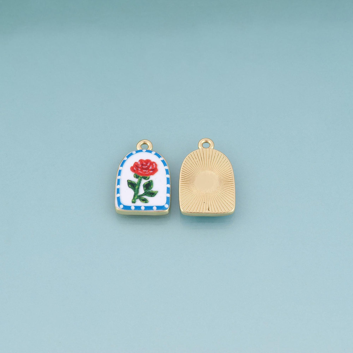 18K Gold Filled Ceramics Arched Pendant,Enamel Illustration Charm Bracelet Necklace for DIY Jewelry Making Supply