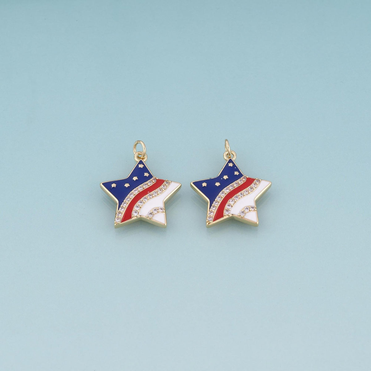 18K Gold Filled Enamel Star Pendant,Flag of The United Charm Bracelet Necklace for DIY Jewelry Making Supply