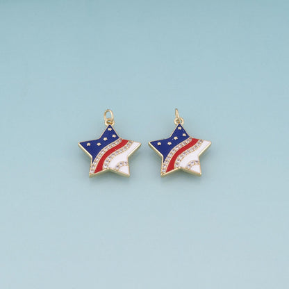 18K Gold Filled Enamel Star Pendant,Flag of The United Charm Bracelet Necklace for DIY Jewelry Making Supply