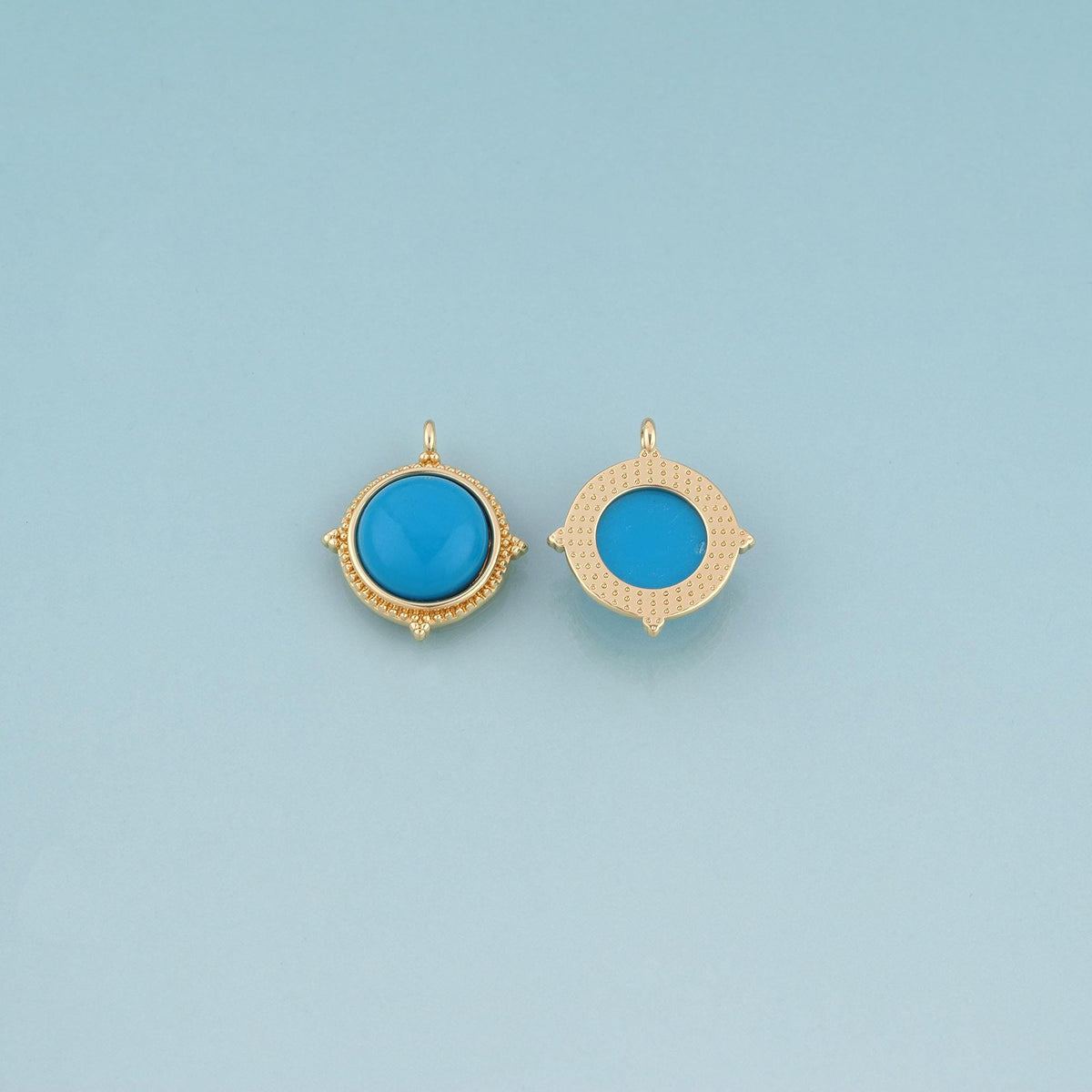 18K Gold Filled Turquoise Round Pendant, Ethnic Style Charm Bracelet Necklace for DIY Jewelry Making Supply