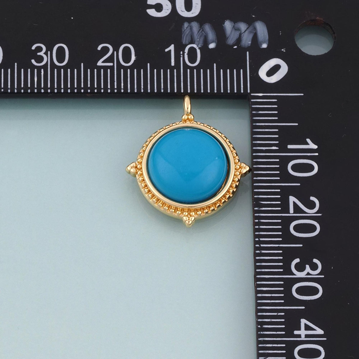 18K Gold Filled Turquoise Round Pendant, Ethnic Style Charm Bracelet Necklace for DIY Jewelry Making Supply