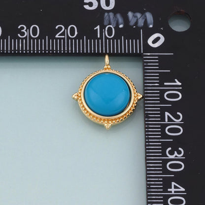 18K Gold Filled Turquoise Round Pendant, Ethnic Style Charm Bracelet Necklace for DIY Jewelry Making Supply