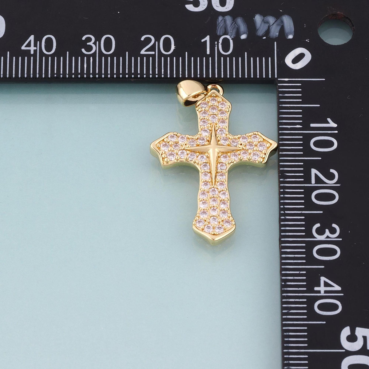18K Gold Filled Pave CZ Cross Pendant, Exquisite Charm Bracelet Necklace for DIY Jewelry Making Supply