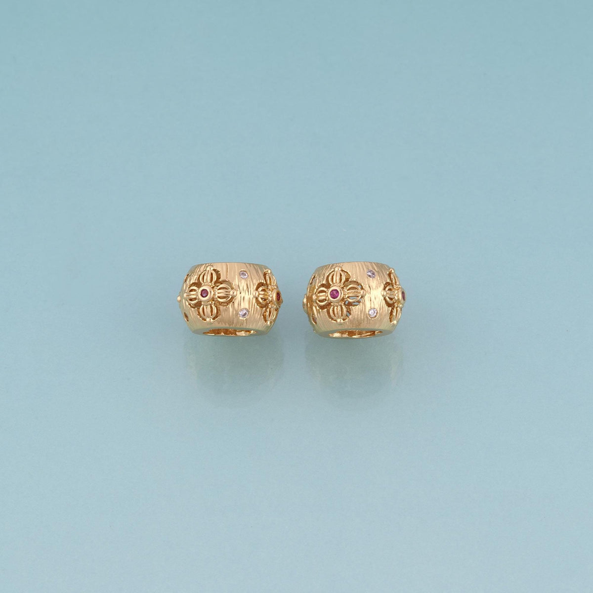 18K Gold Filled Cutout CZ Flower Drum Bead,Exquisite Charm Spacer Bead Bracelet Necklace for DIY Jewelry Making Supply