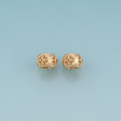 18K Gold Filled Cutout CZ Flower Drum Bead,Exquisite Charm Spacer Bead Bracelet Necklace for DIY Jewelry Making Supply