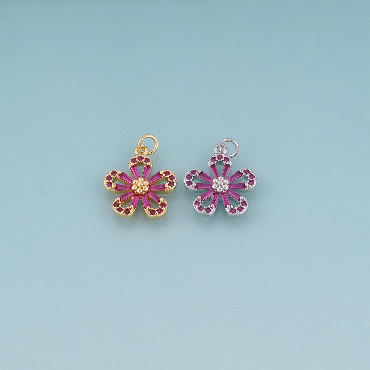 18K Gold Filled Crystal Flower Charm Pendant for Jewelry Making