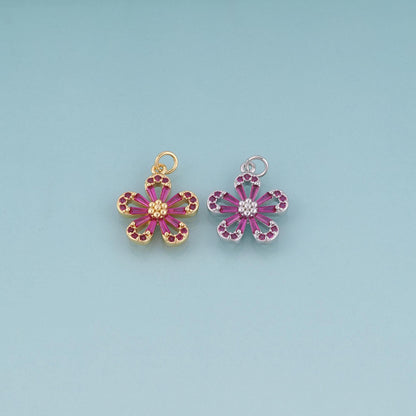 18K Gold Filled Crystal Flower Charm Pendant for Jewelry Making