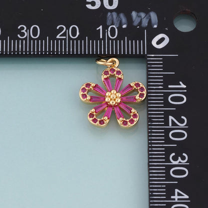 18K Gold Filled Crystal Flower Charm Pendant for Jewelry Making