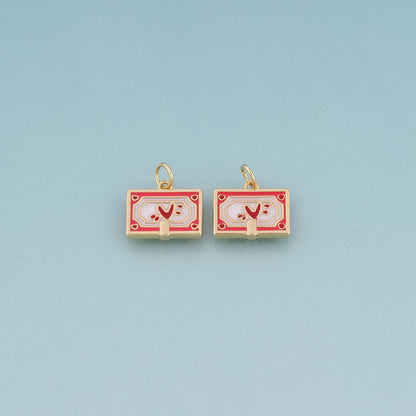 18K Gold Filled Enamel Love Envelope Pendant,Love Letter Theme Bracelet Necklace for DIY Jewelry Making Supply