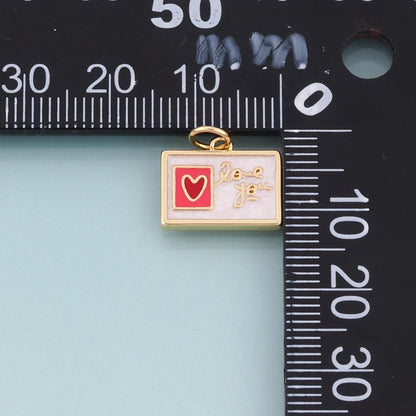 18K Gold Filled Enamel Love Stamp Envelope Pendant,Love Letter Theme Bracelet Necklace for DIY Jewelry Making Supply