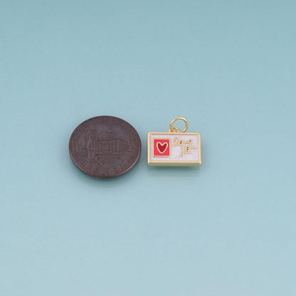 18K Gold Filled Enamel Love Stamp Envelope Pendant,Love Letter Theme Bracelet Necklace for DIY Jewelry Making Supply