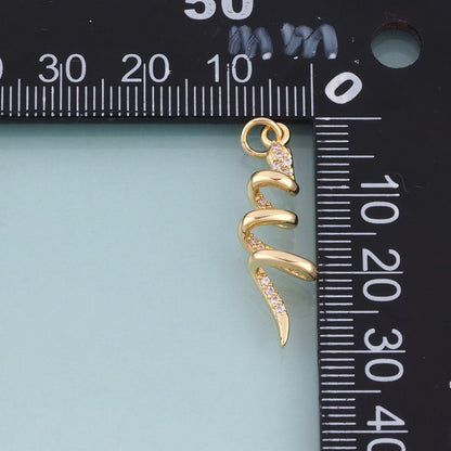 18K Gold Filled CZ Snake Pendant,Nature Animal Bracelet Necklace for DIY Jewelry Making Supply