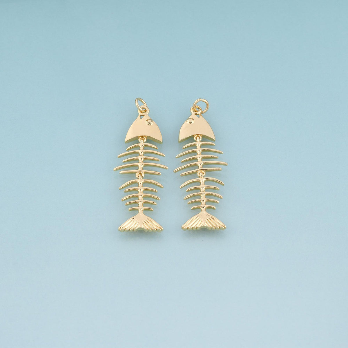 18K Gold Filled Fish Bone Pendant,Minimalist Charm Bracelet Necklace for DIY Jewelry Making Supply