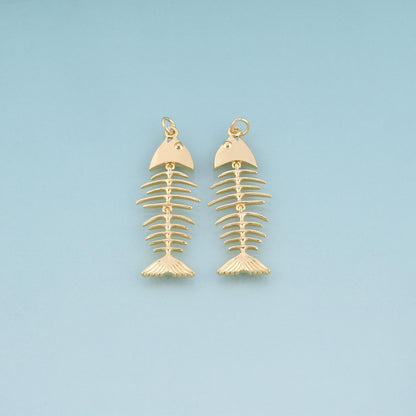 18K Gold Filled Fish Bone Pendant,Minimalist Charm Bracelet Necklace for DIY Jewelry Making Supply