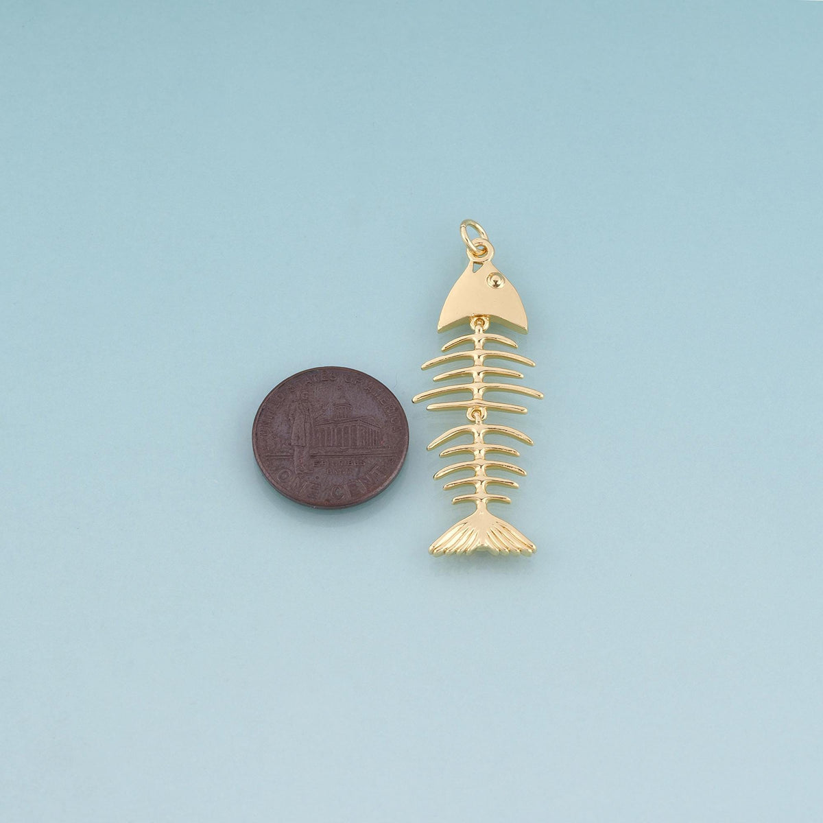 18K Gold Filled Fish Bone Pendant,Minimalist Charm Bracelet Necklace for DIY Jewelry Making Supply
