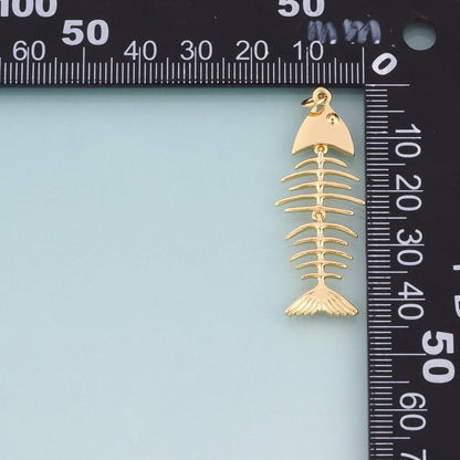 18K Gold Filled Fish Bone Pendant,Minimalist Charm Bracelet Necklace for DIY Jewelry Making Supply