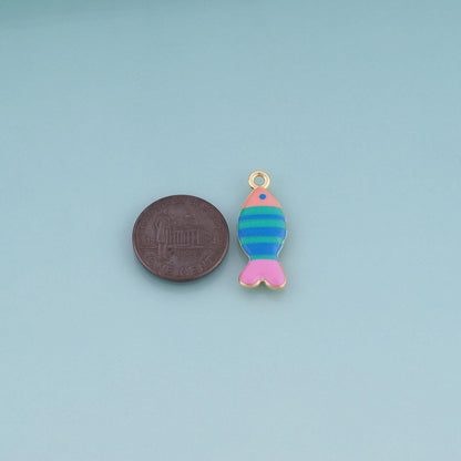 18K Gold Filled Ceramics Fish Pendant,Enamel Cartoon Illustration Charm Bracelet Necklace for DIY Jewelry Making Supply