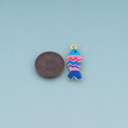 18K Gold Filled Ceramics Fish Pendant,Enamel Cartoon Illustration Charm Bracelet Necklace for DIY Jewelry Making Supply