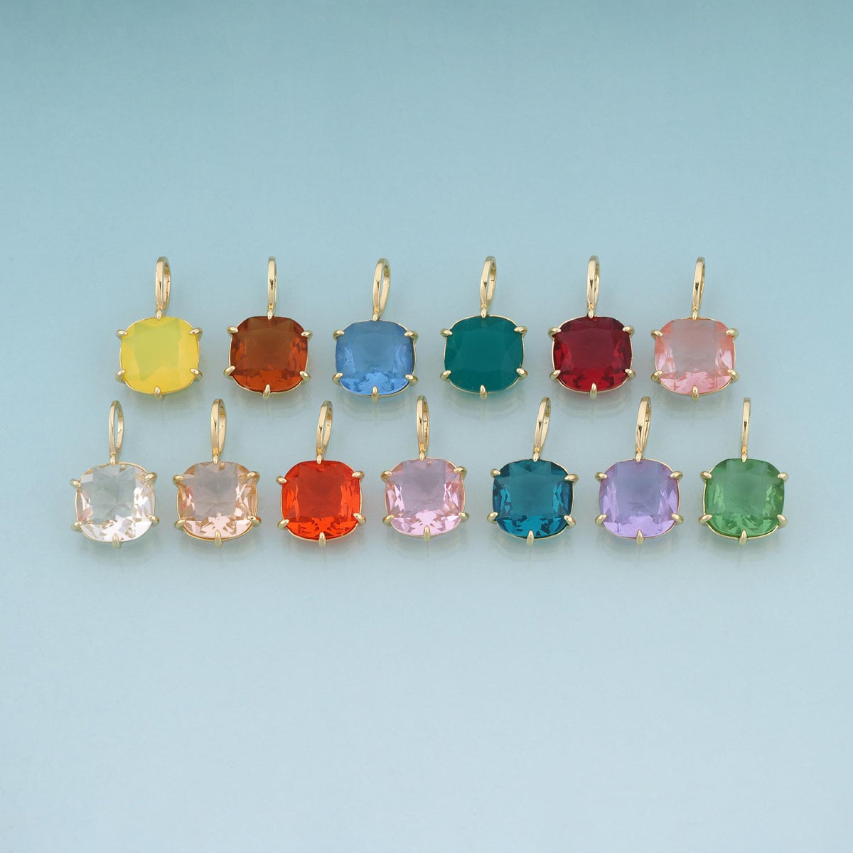 18K Gold Filled Square Gemstone Pendant, Colorful Gem Charm Bracelet Necklace for DIY Jewelry Making Supply