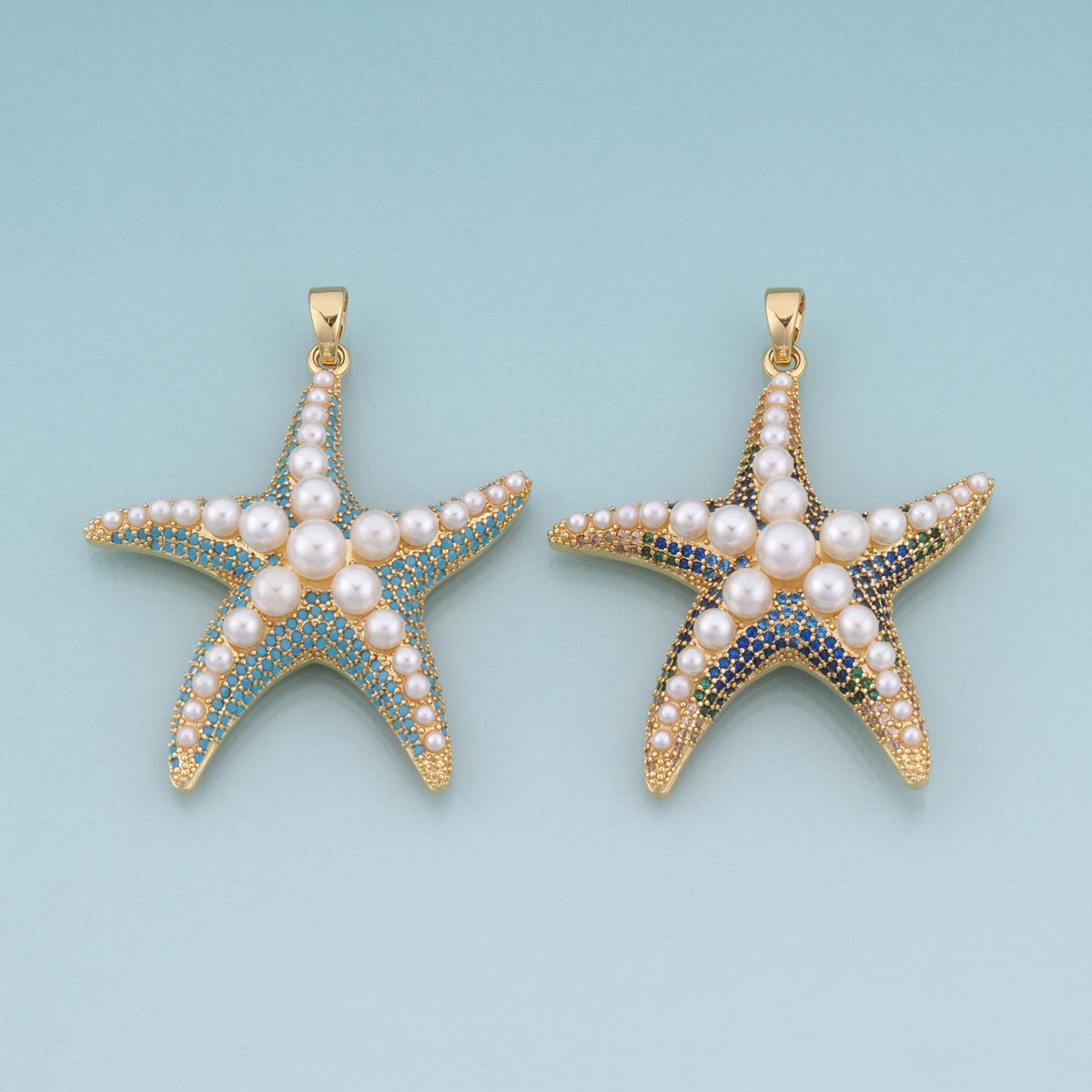18K Gold Filled Pearl Starfish Pendant,Shell Beach Charm Bracelet Necklace for DIY Jewelry Making Supply