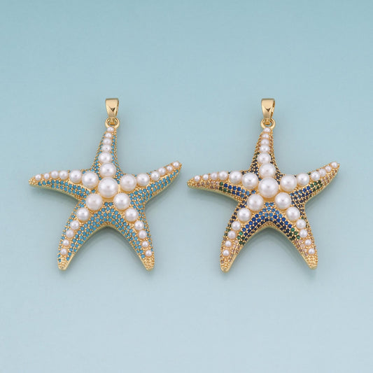 18K Gold Filled Pearl Starfish Pendant,Shell Beach Charm Bracelet Necklace for DIY Jewelry Making Supply