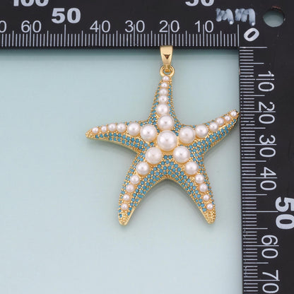 18K Gold Filled Pearl Starfish Pendant,Shell Beach Charm Bracelet Necklace for DIY Jewelry Making Supply