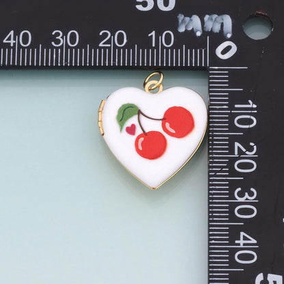 18K Gold Filled Enamel Fruit Heart Locket Pendant,Fruit Charm Bracelet Necklace for DIY Jewelry Making Supply