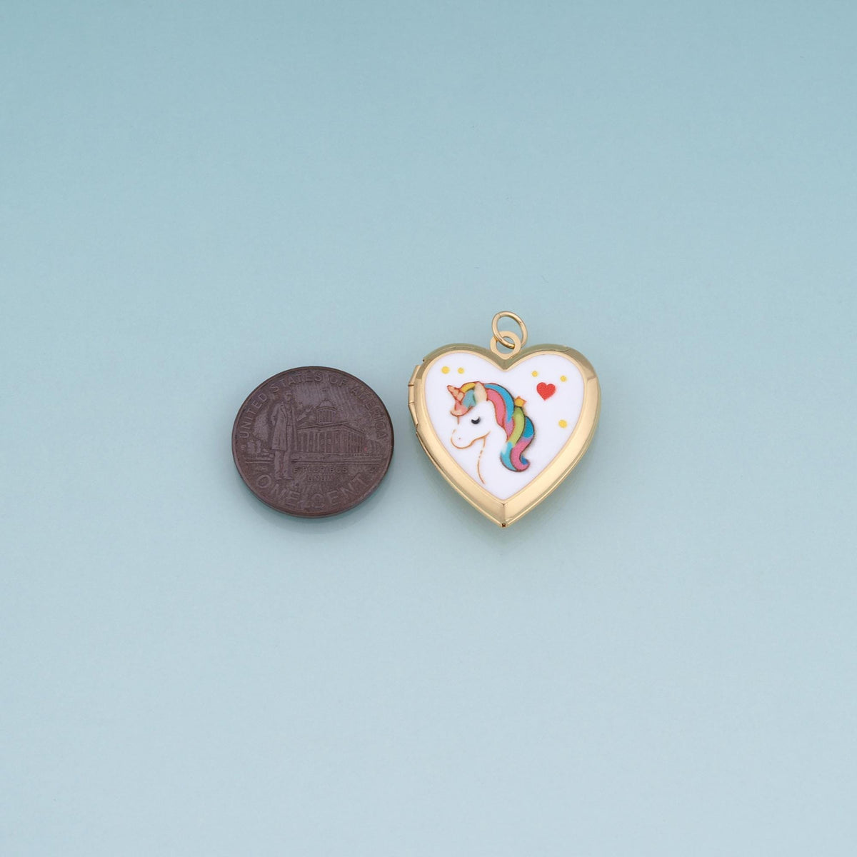 18K Gold Filled Enamel Heart Locket Pendant,Cute Pattern Charm Bracelet Necklace for DIY Jewelry Making Supply