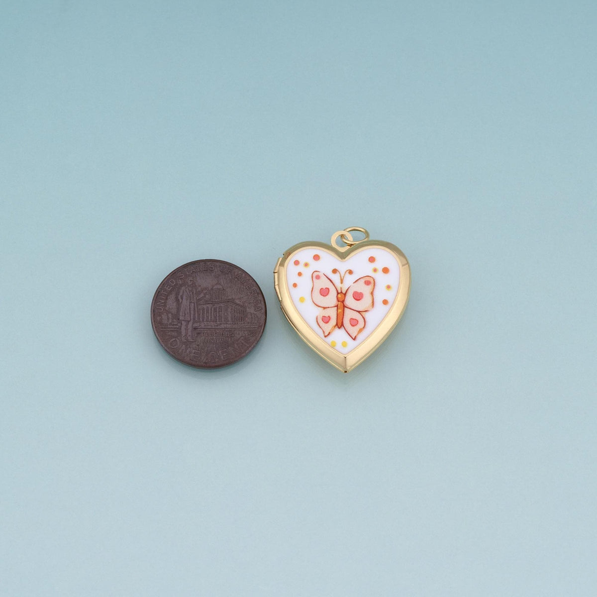 18K Gold Filled Enamel Heart Locket Pendant,Cute Pattern Charm Bracelet Necklace for DIY Jewelry Making Supply