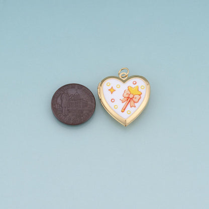 18K Gold Filled Enamel Heart Locket Pendant,Cute Pattern Charm Bracelet Necklace for DIY Jewelry Making Supply