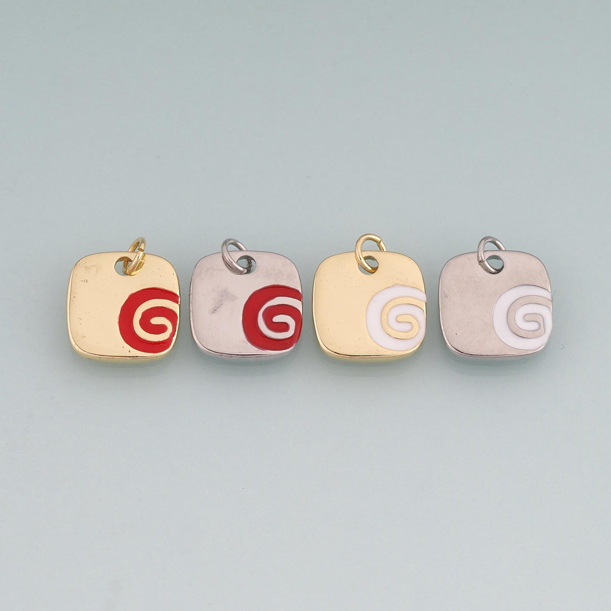 18K Gold Filled Enamel Spiral Pattern Square Pendant,Minimalist Charm Bracelet Necklace for DIY Jewelry Making Supply