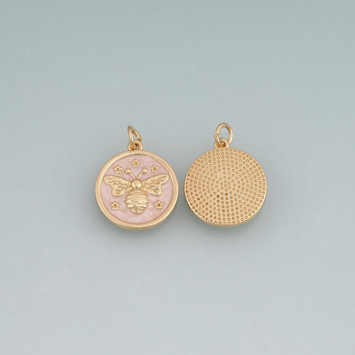 18K Gold Filled Enamel Bee Round Pendant,Insect Charm Bracelet Necklace for DIY Jewelry Making Supply