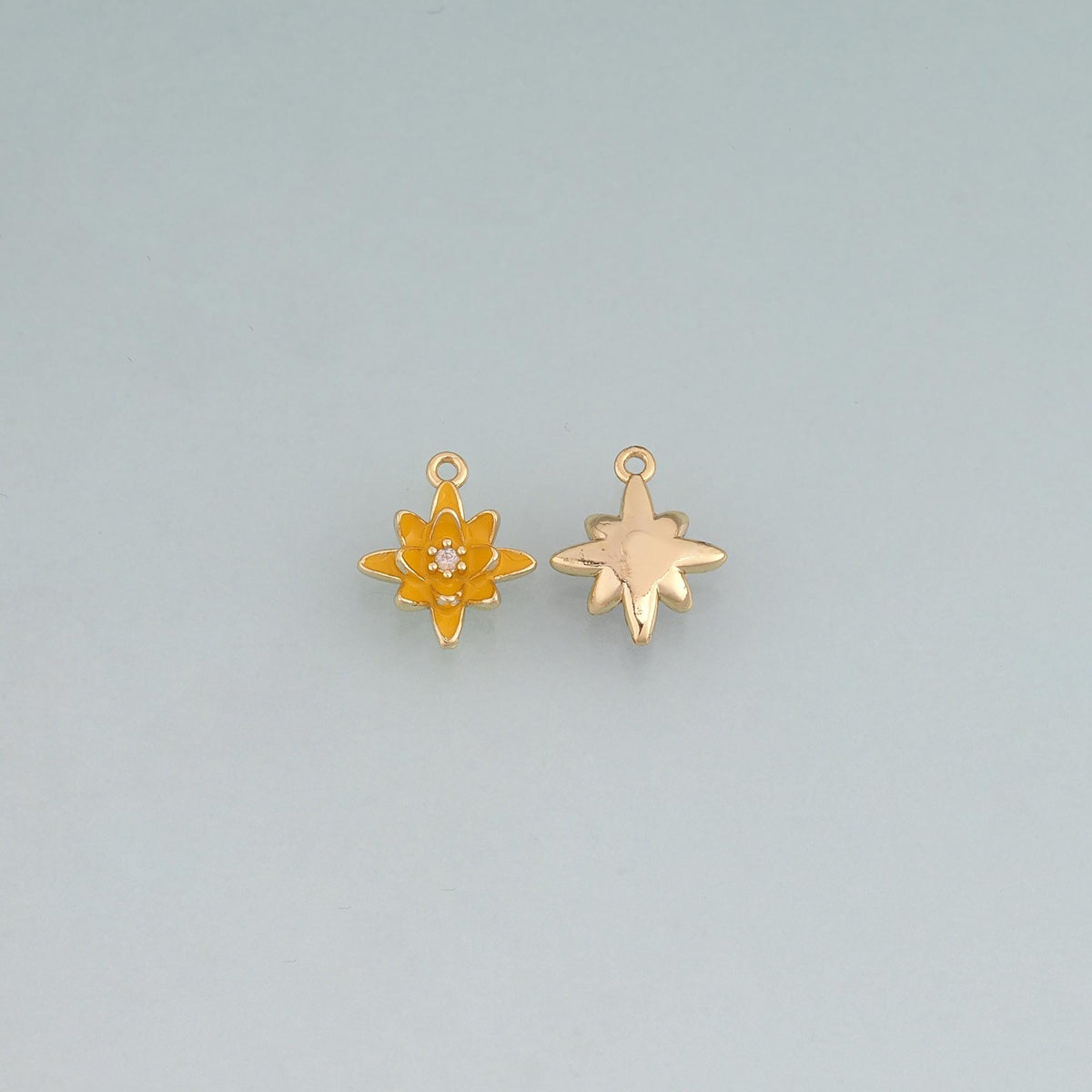 18K Gold Filled Enamel Lotus Round Pendant,Plant Charm Bracelet Necklace for DIY Jewelry Making Supply